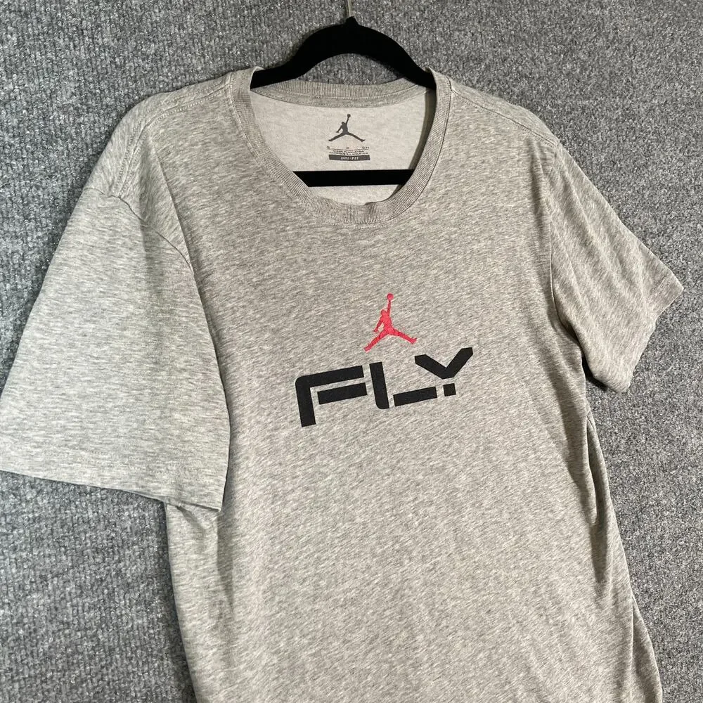 Jordan Shirt Mens Small Gray Fly Jumpman Logo Crewneck T-Shirt Comfort‎